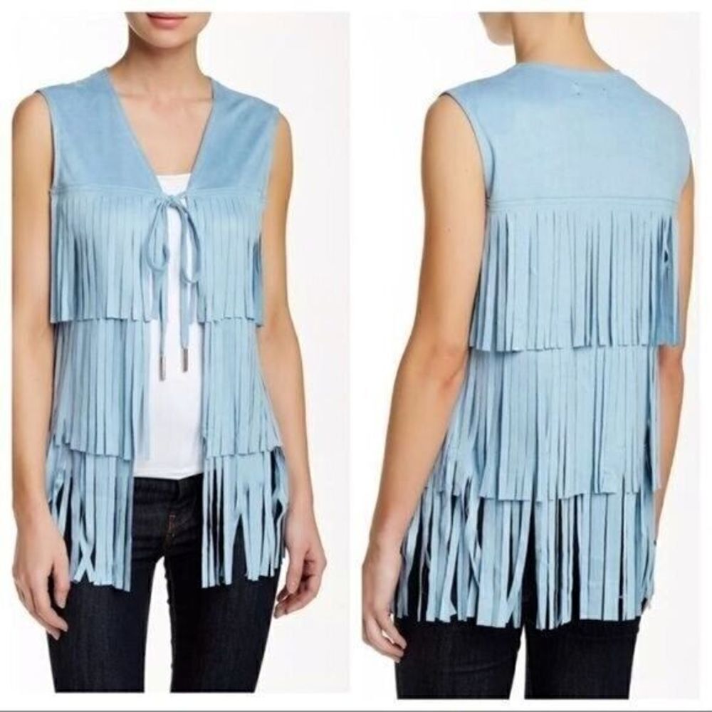 Boutique Love Token Light Blue Stuart Fringe Suede Vest S